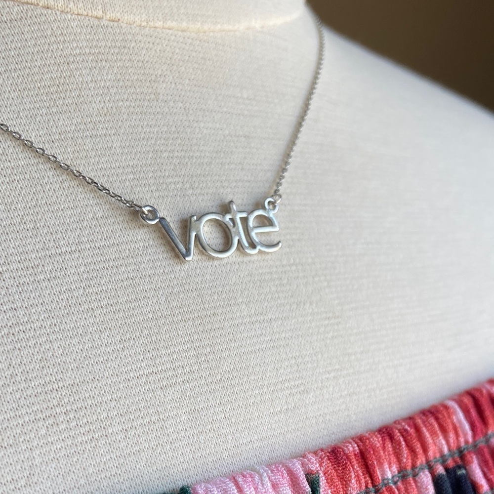 Last one! NWT Silvertone VOTE‎ Necklace